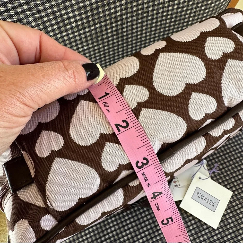 Stephanie Johnson Brown and Pale Pink Heart ML Traveler Cosmetics Case